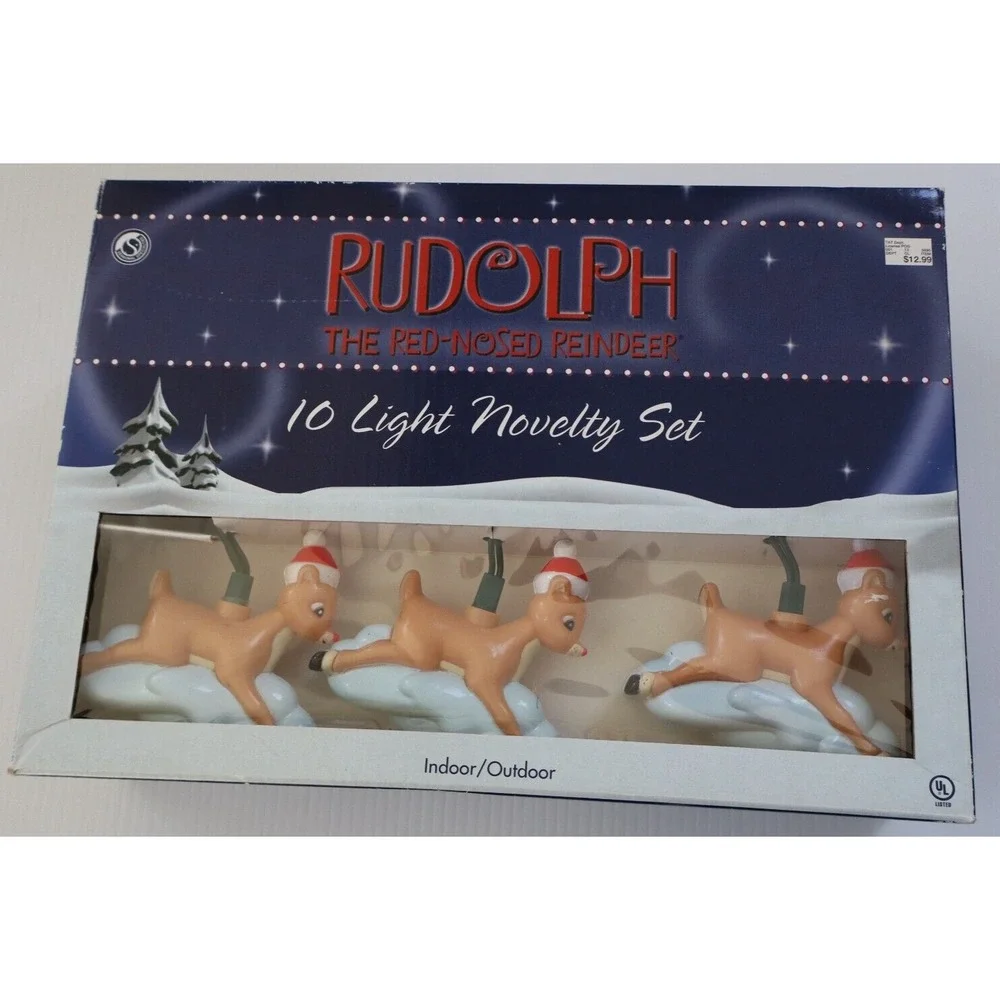 RUDOLPH REINDEER Shaped 10 Lights Holiday Christmas Novelty Set Box TESTED WORKS